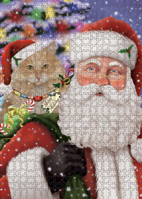 Santa Carrying Siberian Cat and Christmas Presents Puzzle with Photo Tin PUZL90324