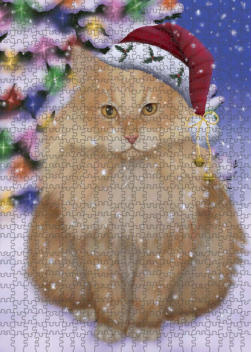 Winterland Wonderland Siberian Cat In Christmas Holiday Scenic Background Puzzle with Photo Tin PUZL91112