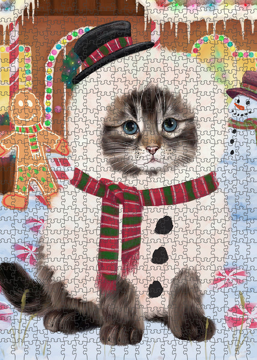 Christmas Gingerbread House Candyfest Siberian Cat Puzzle with Photo Tin PUZL94452