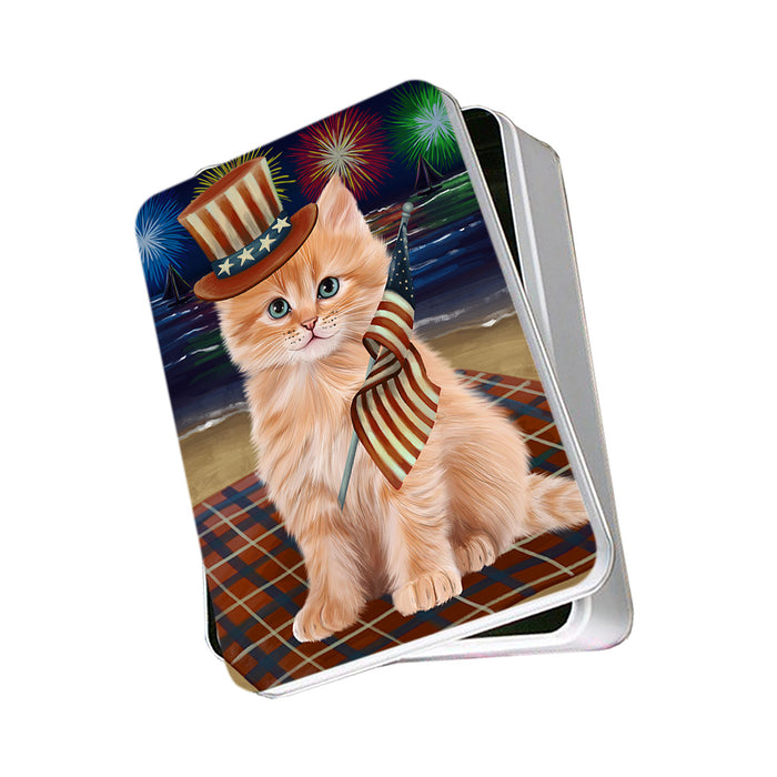 4th of July Independence Day Firework Siberian Cat Photo Storage Tin PITN56795