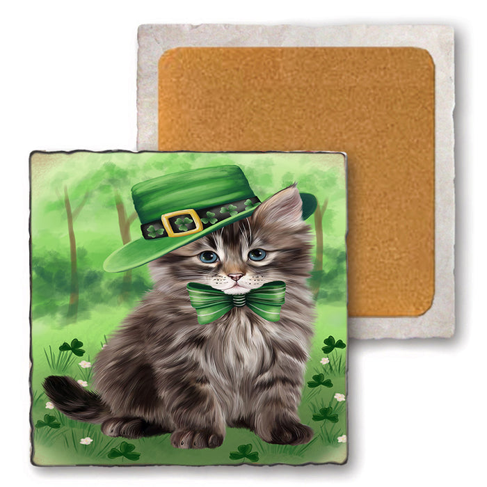 St. Patricks Day Irish Portrait Siberian Cat Set of 4 Natural Stone Marble Tile Coasters MCST52043