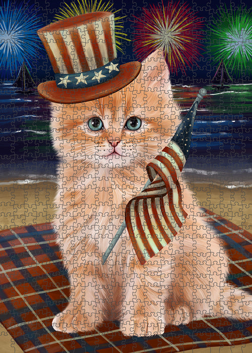 4th of July Independence Day Firework Siberian Cat Puzzle with Photo Tin PUZL96120
