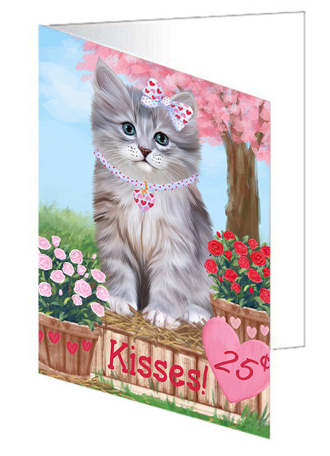 Rosie 25 Cent Kisses Siberian Cat Handmade Artwork Assorted Pets Greeting Cards and Note Cards with Envelopes for All Occasions and Holiday Seasons GCD73229