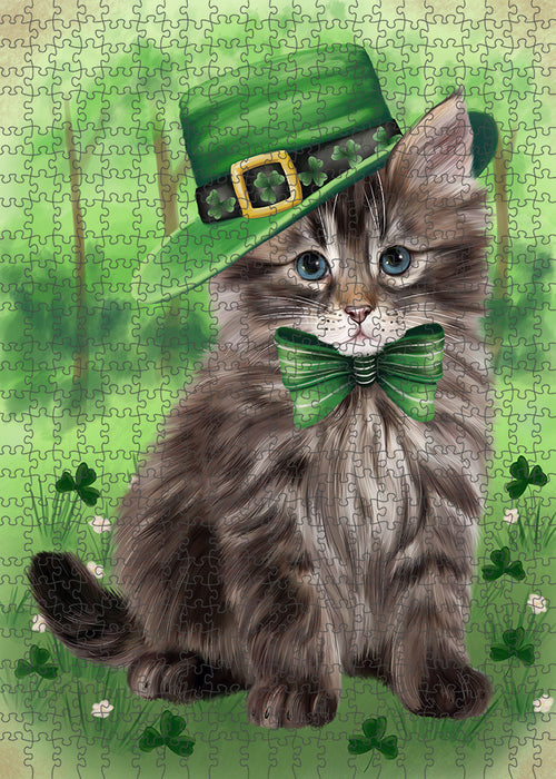 St. Patricks Day Irish Portrait Siberian Cat Portrait Jigsaw Puzzle for Adults Animal Interlocking Puzzle Game Unique Gift for Dog Lover's with Metal Tin Box PZL086