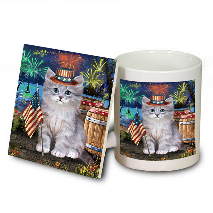 4th of July Independence Day Firework Siberian Cat Mug and Coaster Set MUC54071