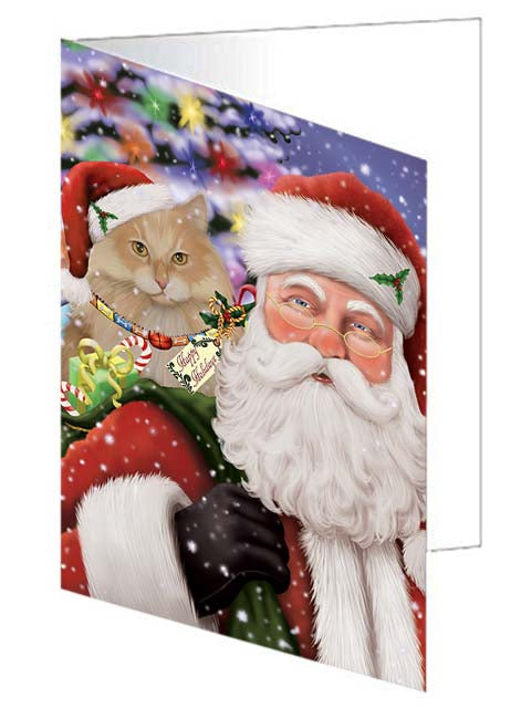 Santa Carrying Siberian Cat and Christmas Presents Handmade Artwork Assorted Pets Greeting Cards and Note Cards with Envelopes for All Occasions and Holiday Seasons GCD71105