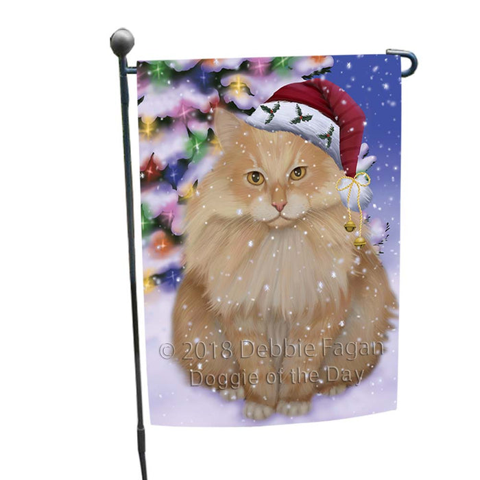 Winterland Wonderland Siberian Cat In Christmas Holiday Scenic Background Garden Flag GFLG56020