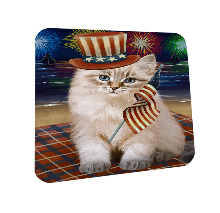 4th of July Independence Day Firework Siberian Cat Coasters Set of 4 CST56811