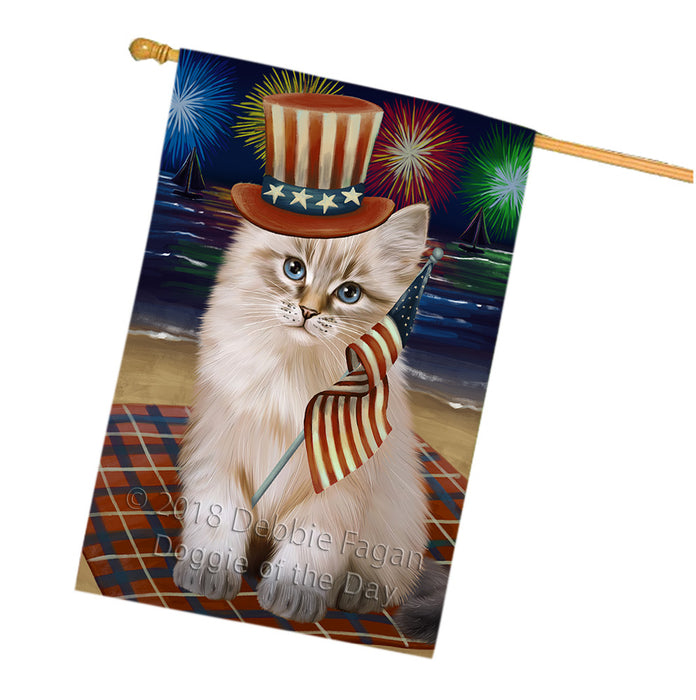 4th of July Independence Day Firework Siberian Cat House Flag FLG57658