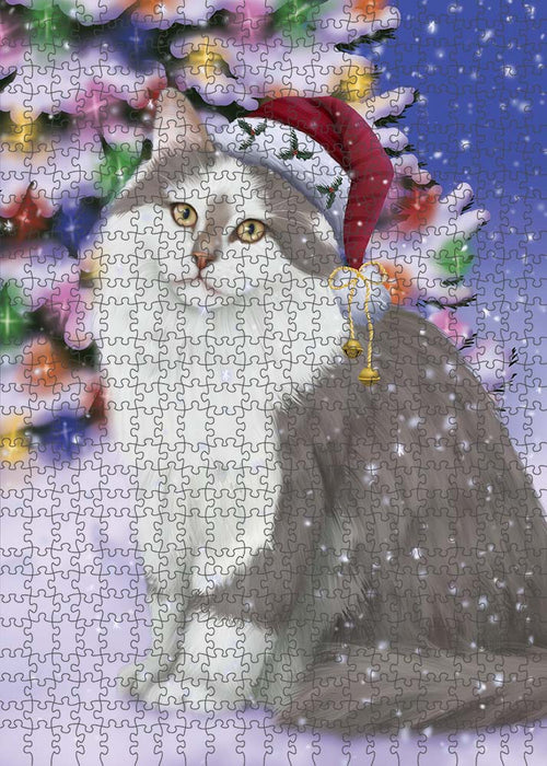 Winterland Wonderland Siberian Cat In Christmas Holiday Scenic Background Puzzle with Photo Tin PUZL91116