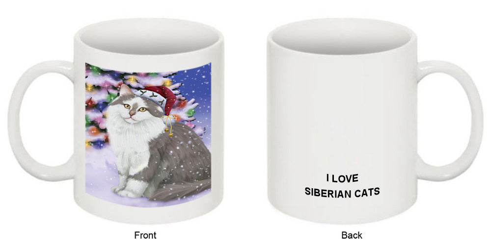 Winterland Wonderland Siberian Cat In Christmas Holiday Scenic Background Coffee Mug MUG51126