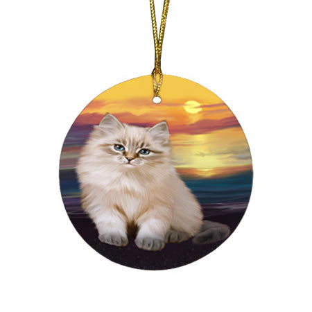 Siberian Cat Round Flat Christmas Ornament RFPOR54753
