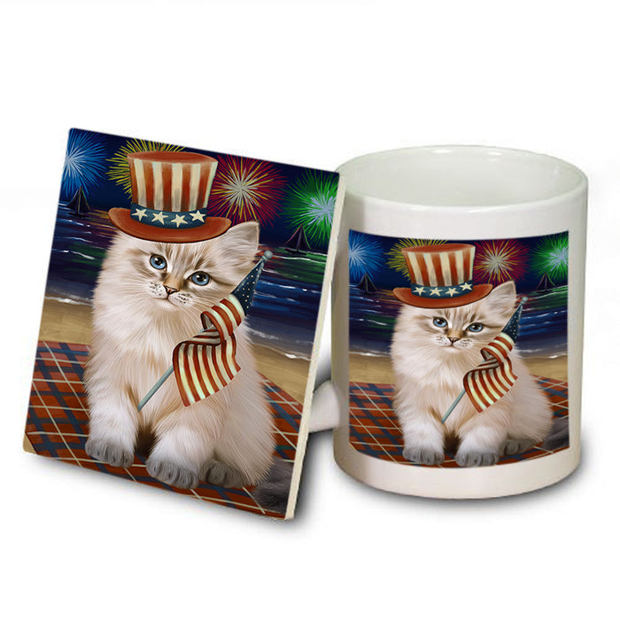 4th of July Independence Day Firework Siberian Cat Mug and Coaster Set MUC56845