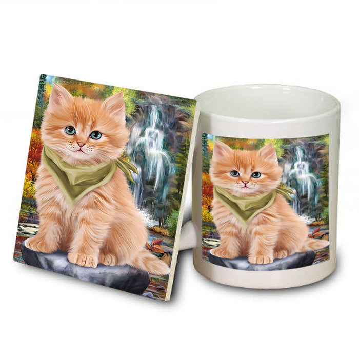 Scenic Waterfall Siberian Cat Mug and Coaster Set MUC54678