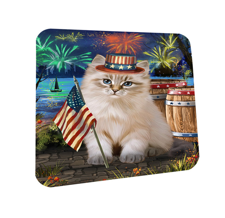 4th of July Independence Day Firework Siberian Cat Coasters Set of 4 CST54038