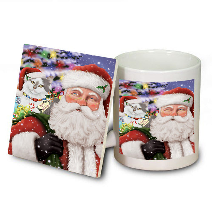 Santa Carrying Siberian Cat and Christmas Presents Mug and Coaster Set MUC55523