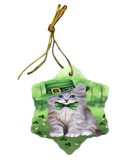 St. Patricks Day Irish Portrait Siberian Cat Star Porcelain Ornament SPOR57984