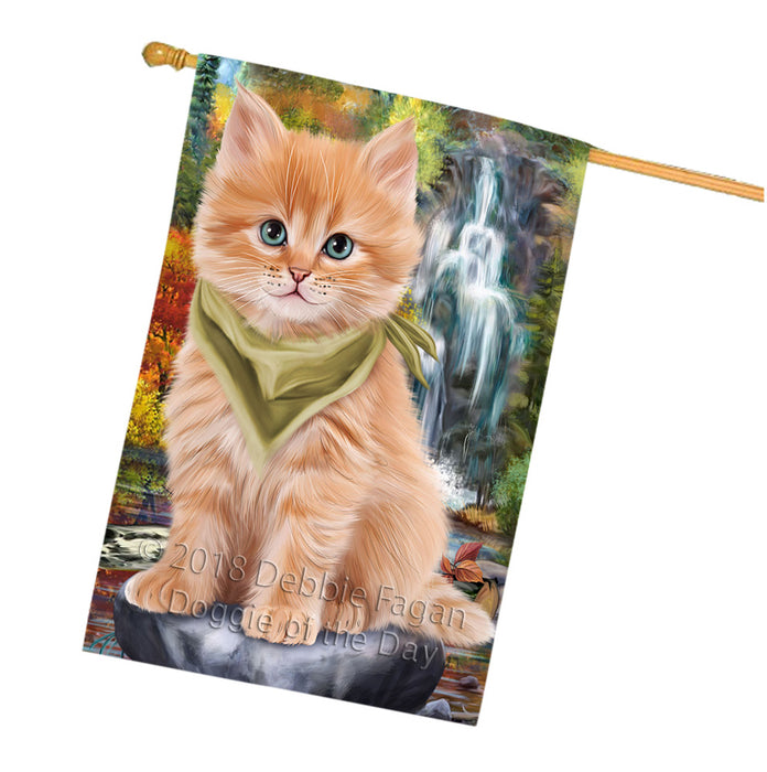 Scenic Waterfall Siberian Cat House Flag FLG55012