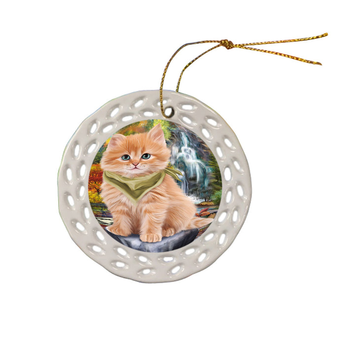 Scenic Waterfall Siberian Cat Ceramic Doily Ornament DPOR54814