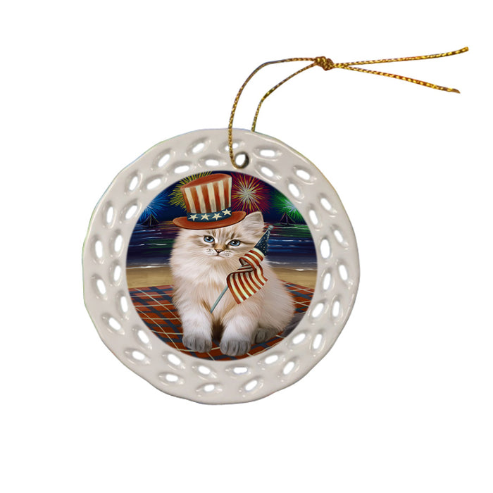 4th of July Independence Day Firework Siberian Cat Ceramic Doily Ornament DPOR57254