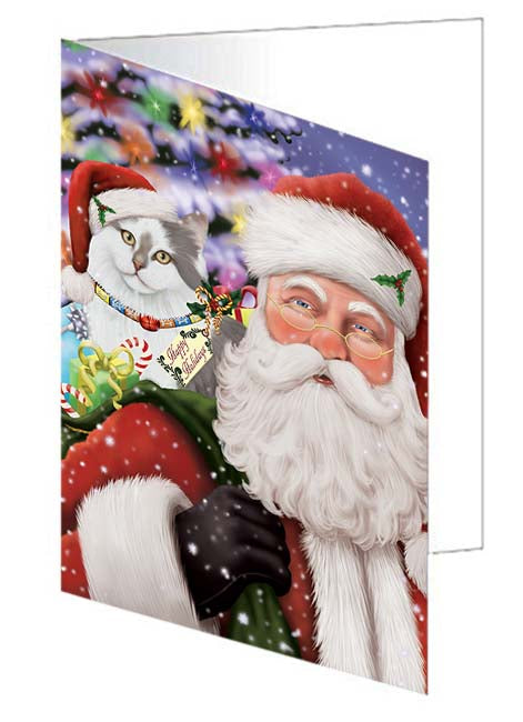 Santa Carrying Siberian Cat and Christmas Presents Handmade Artwork Assorted Pets Greeting Cards and Note Cards with Envelopes for All Occasions and Holiday Seasons GCD71108