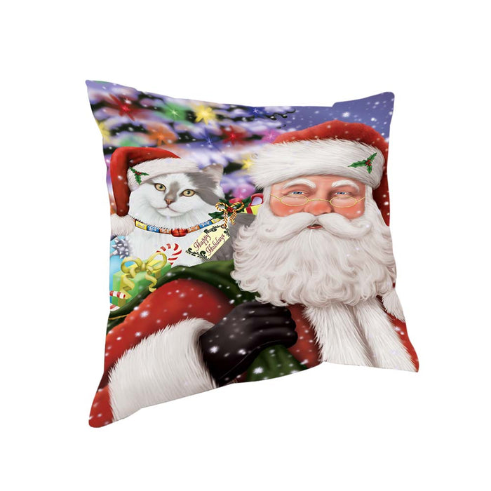 Santa Carrying Siberian Cat and Christmas Presents Pillow PIL71052