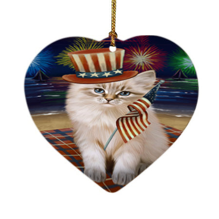 4th of July Independence Day Firework Siberian Cat Heart Christmas Ornament HPOR57254