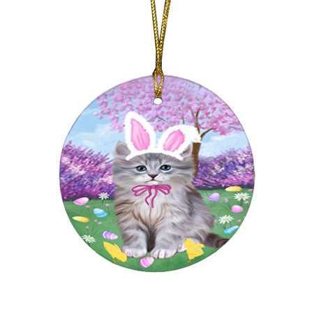 Easter Holiday Siberian Cat Round Flat Christmas Ornament RFPOR57341