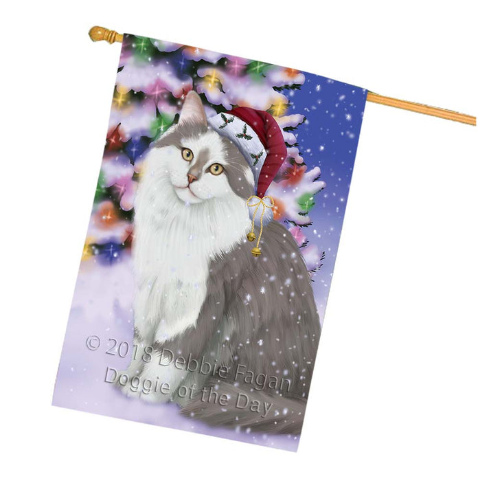 Winterland Wonderland Siberian Cat In Christmas Holiday Scenic Background House Flag FLG56157