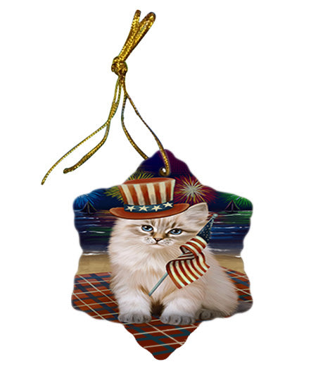 4th of July Independence Day Firework Siberian Cat Star Porcelain Ornament SPOR57254
