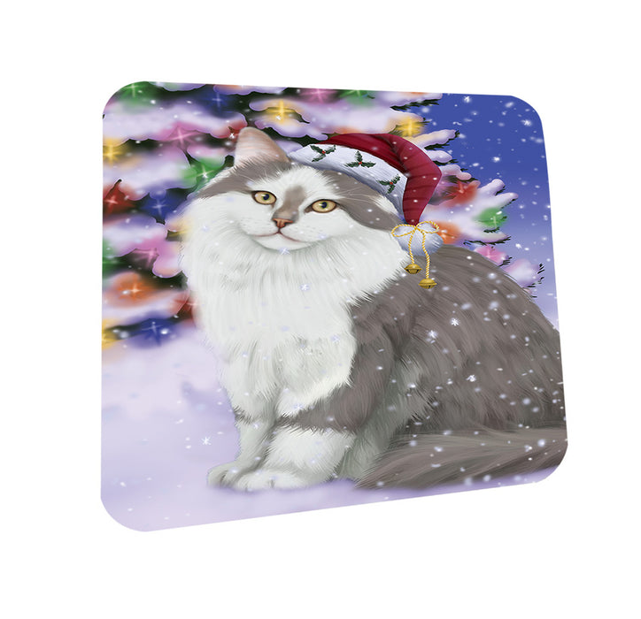 Winterland Wonderland Siberian Cat In Christmas Holiday Scenic Background Coasters Set of 4 CST55686