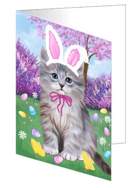 Easter Holiday Siberian Cat Handmade Artwork Assorted Pets Greeting Cards and Note Cards with Envelopes for All Occasions and Holiday Seasons GCD76334
