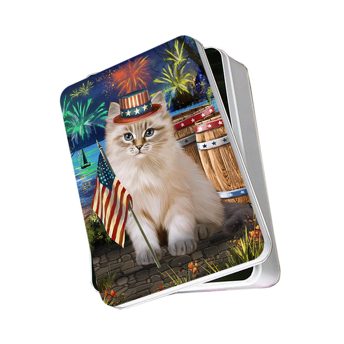 4th of July Independence Day Firework Siberian Cat Photo Storage Tin PITN54023