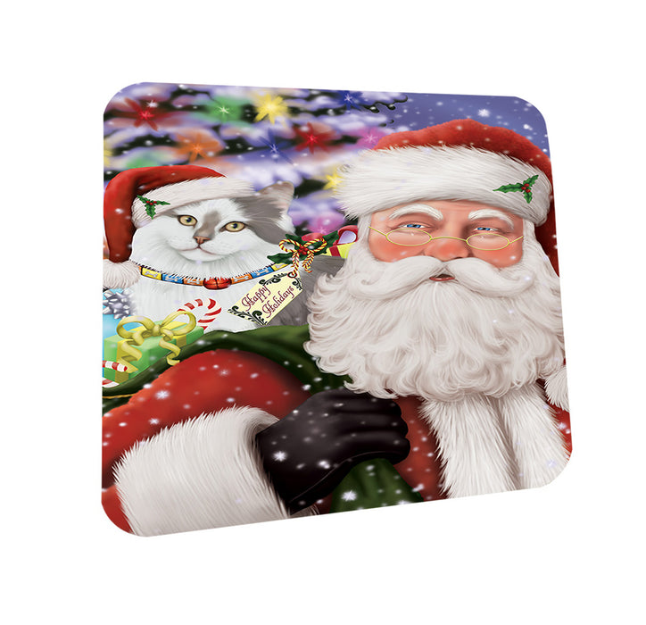 Santa Carrying Siberian Cat and Christmas Presents Coasters Set of 4 CST55489