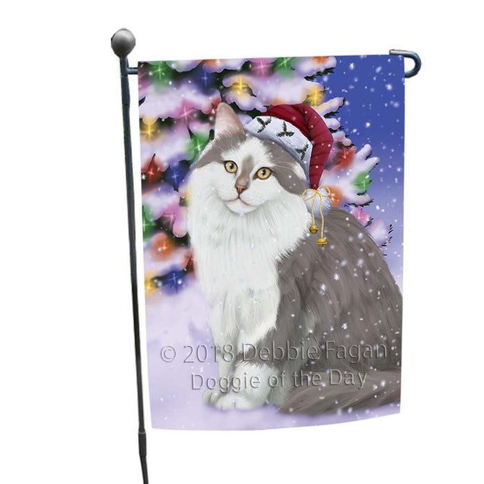Winterland Wonderland Siberian Cat In Christmas Holiday Scenic Background Garden Flag GFLG56021