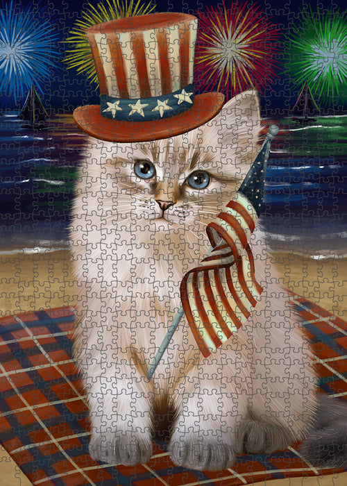 4th of July Independence Day Firework Siberian Cat Puzzle with Photo Tin PUZL96124
