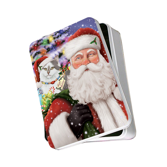 Santa Carrying Siberian Cat and Christmas Presents Photo Storage Tin PITN55474