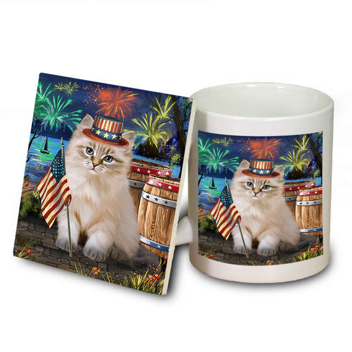 4th of July Independence Day Firework Siberian Cat Mug and Coaster Set MUC54072