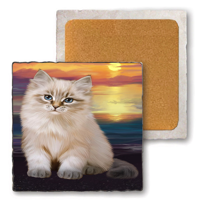 Siberian Cat Set of 4 Natural Stone Marble Tile Coasters MCST49634