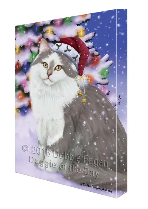 Winterland Wonderland Siberian Cat In Christmas Holiday Scenic Background Canvas Print Wall Art Décor CVS121481