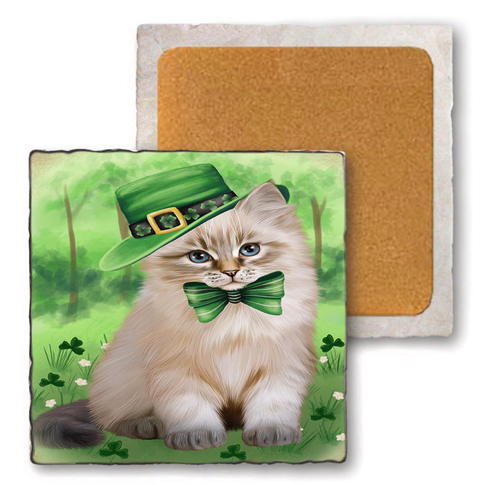St. Patricks Day Irish Portrait Siberian Cat Set of 4 Natural Stone Marble Tile Coasters MCST52045