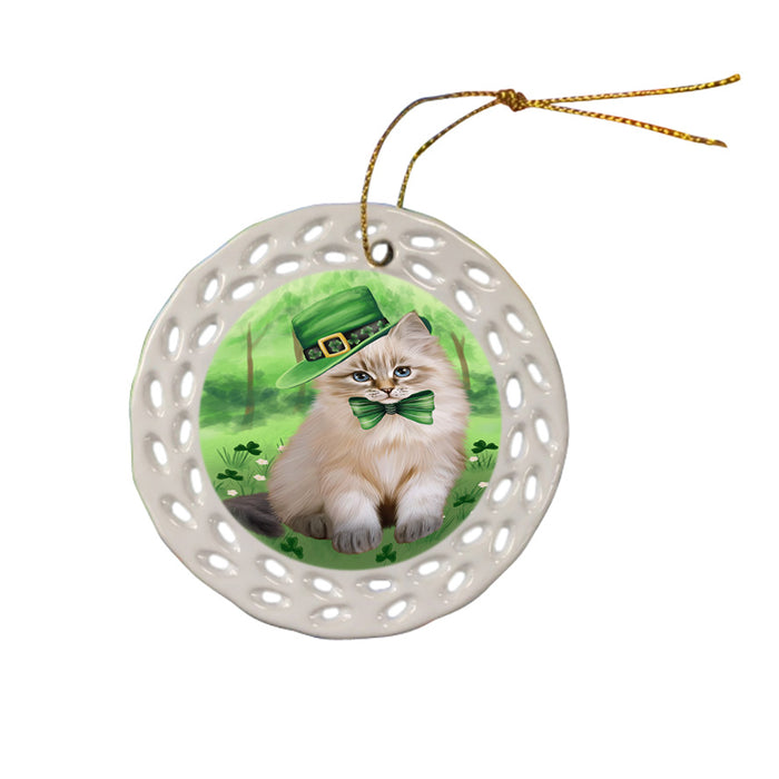 St. Patricks Day Irish Portrait Siberian Cat Ceramic Doily Ornament DPOR57985