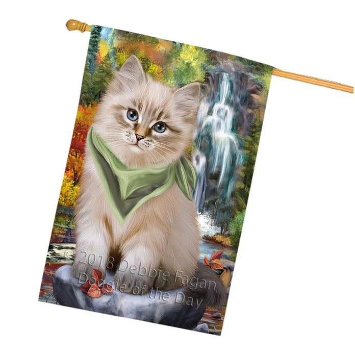 Scenic Waterfall Siberian Cat House Flag FLG55013