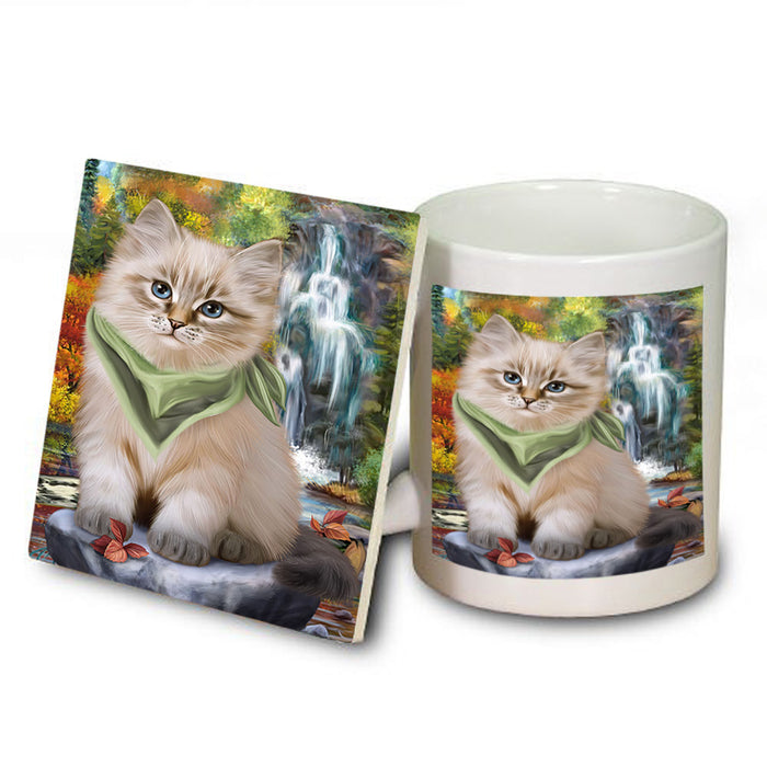 Scenic Waterfall Siberian Cat Mug and Coaster Set MUC54679
