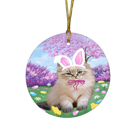 Easter Holiday Siberian Cat Round Flat Christmas Ornament RFPOR57342