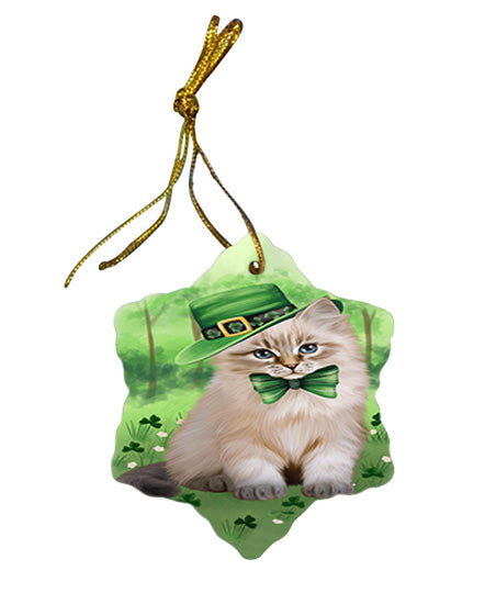 St. Patricks Day Irish Portrait Siberian Cat Star Porcelain Ornament SPOR57985