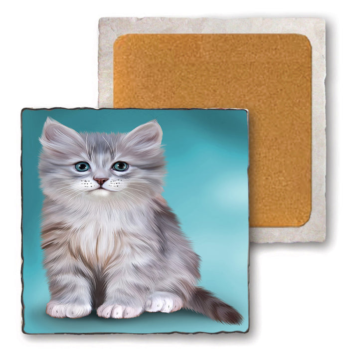 Siberian Cat Set of 4 Natural Stone Marble Tile Coasters MCST49635