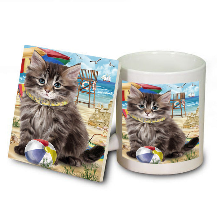Pet Friendly Beach Siberian Cat Mug and Coaster Set MUC54182