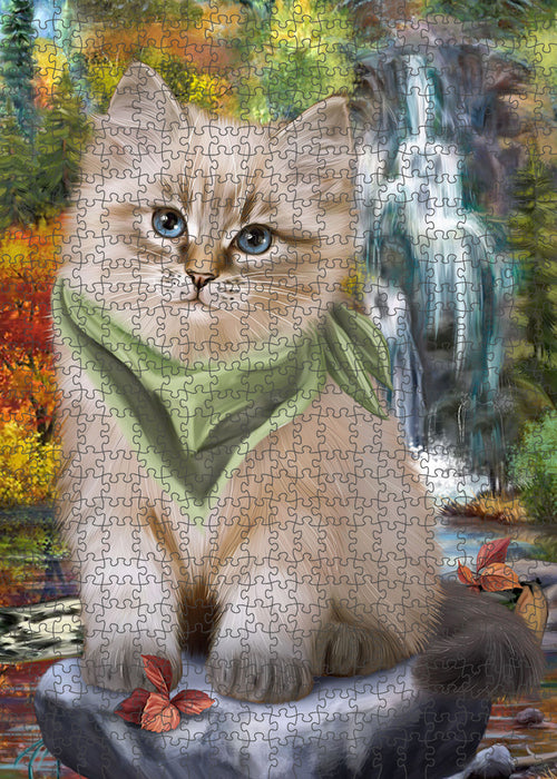 Scenic Waterfall Siberian Cat Puzzle with Photo Tin PUZL86416