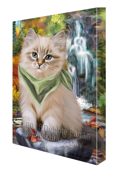 Scenic Waterfall Siberian Cat Canvas Print Wall Art Décor CVS111185